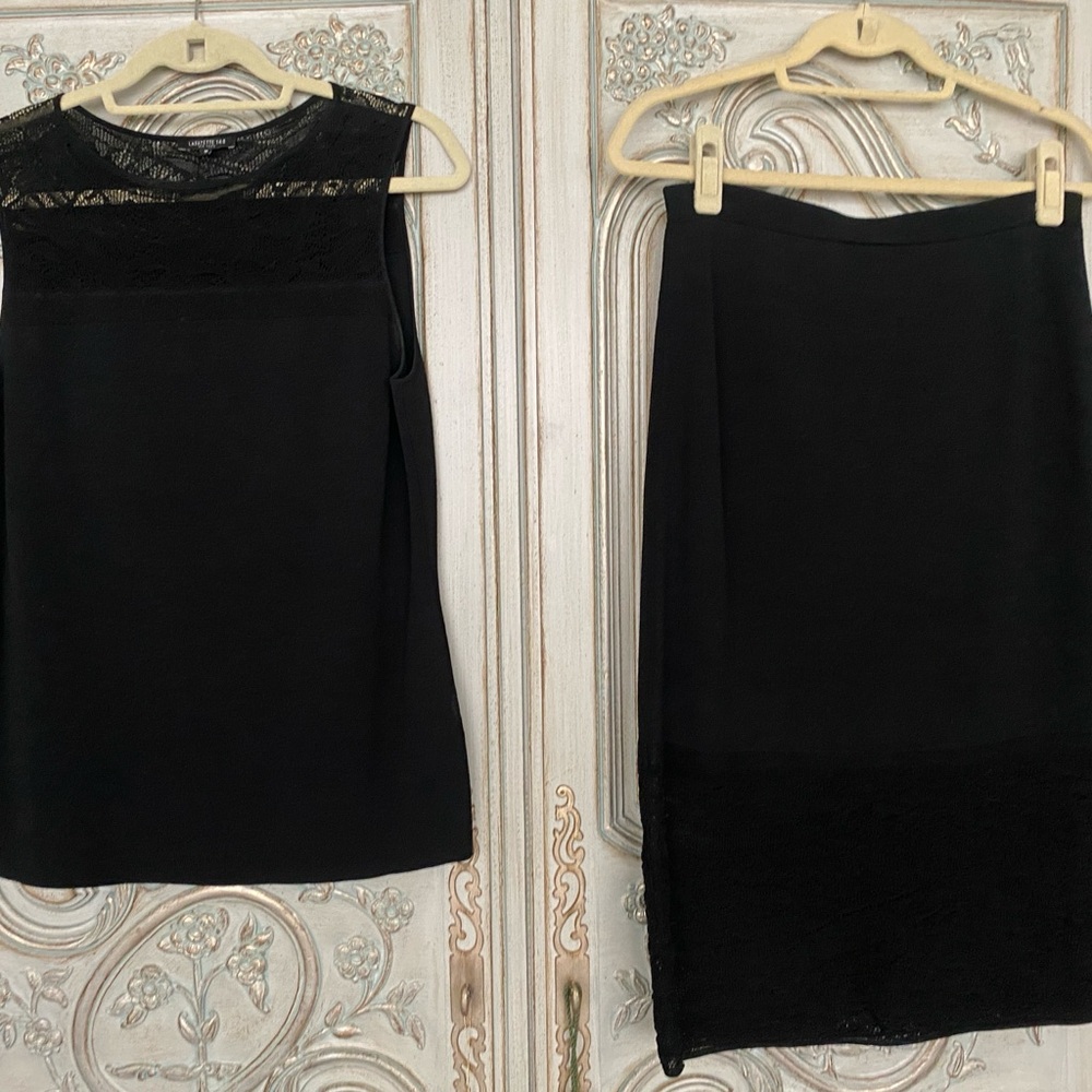 Lafayette 148 New York 2 piece black knit sweater dress SZ M